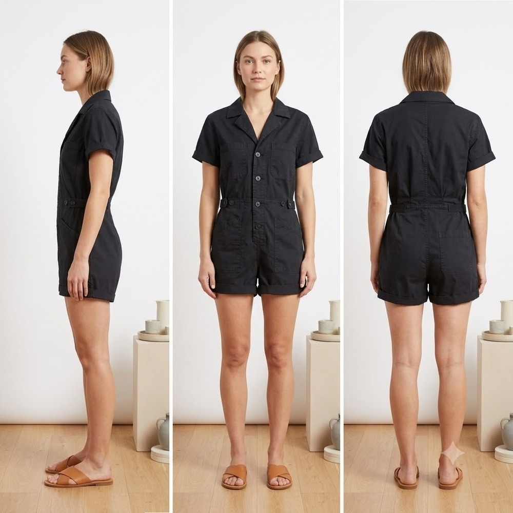 Pistola Parker Romper Womens XS Black Short Sleeve Modern Workwear Outdoor